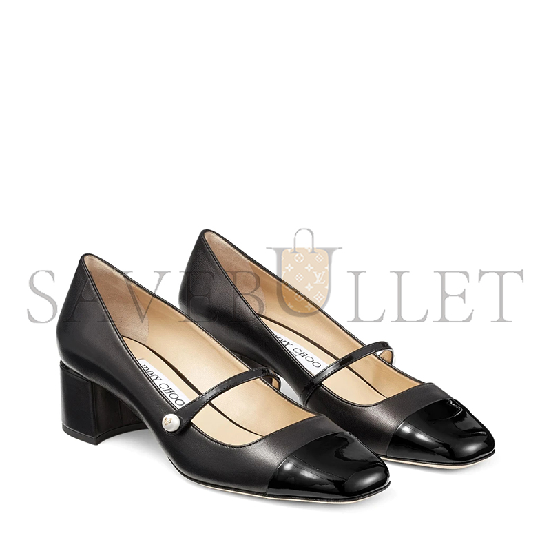 Ji*y Ch* elisa 45 black nappa and patent leather pumps elisa45ptz